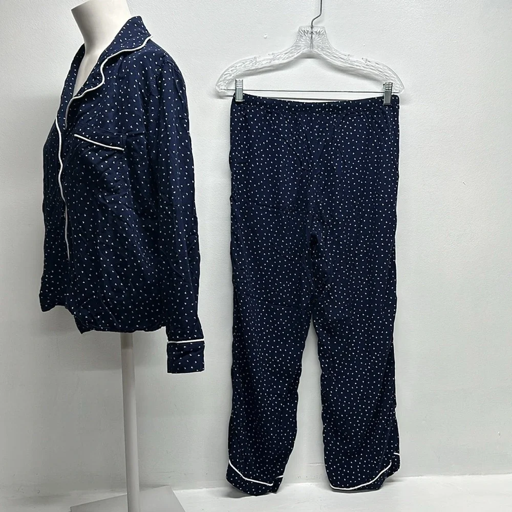 Rails Pajamas Set 2 Piece Long Sleeve Top & Pants Mini Hearts Navy Blue Small